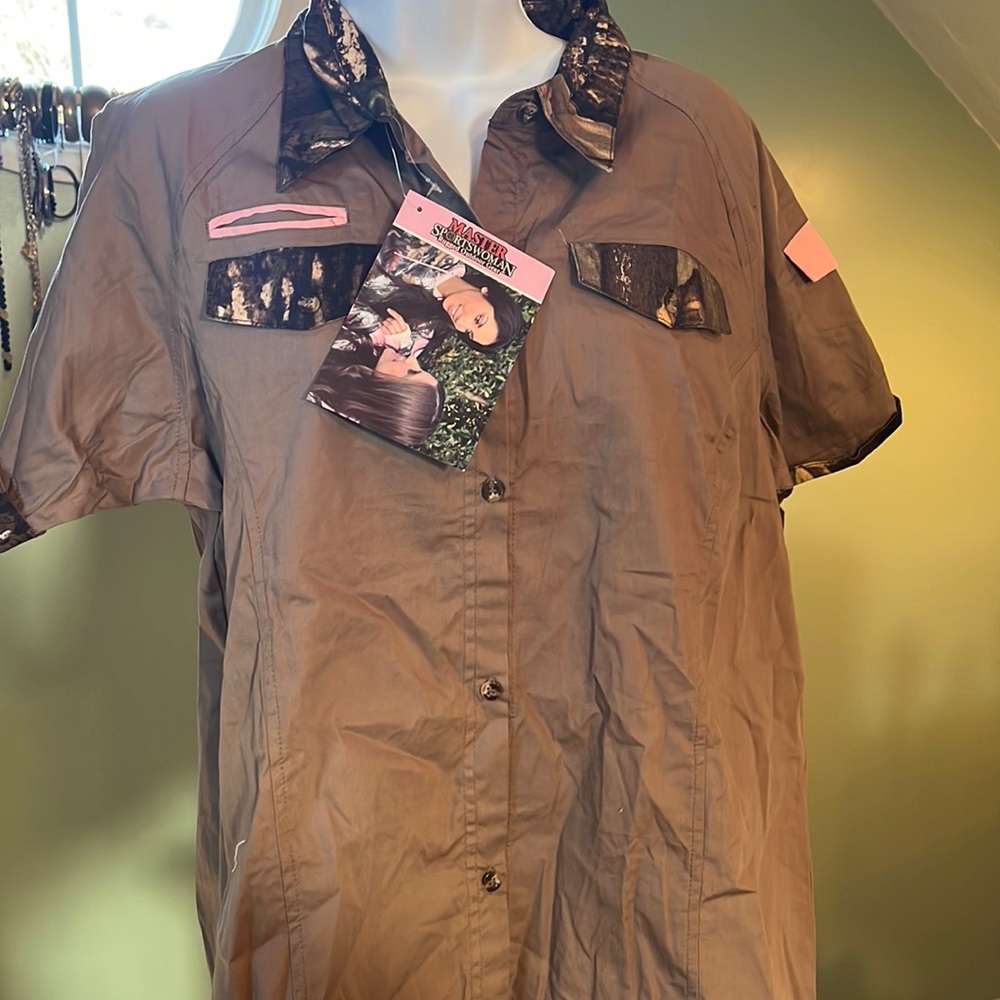 Master Sportswoman Rugged Outdoor Gear, camouflaged short sleeved shirt